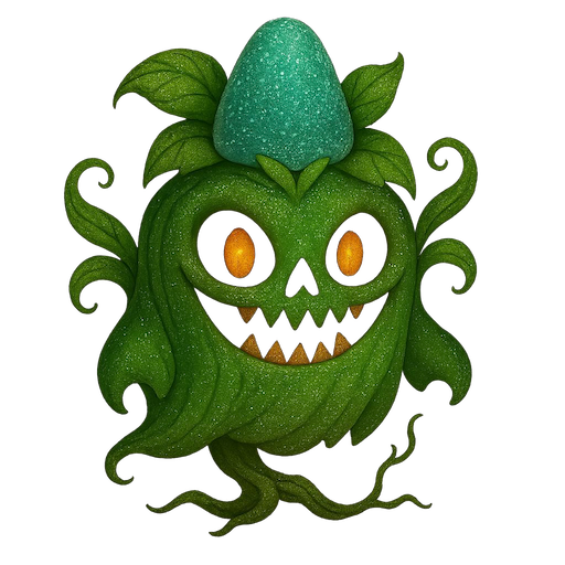 Hidden Ghost, part candy, part leaf-veined spectral form, half-phased in a sugar-root tunnel.